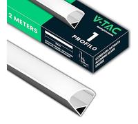 V-TAC 1 Profilo Angolare da 2 METRI per Strisce Led - (2 Metri Totali) - Profili per Strisce LED in Alluminio con Copertura Opaca - Colore Argento - Angoli 15,8 x 15,8 mm