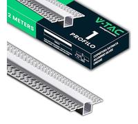 V-TAC 1 Profilo per Strisce Led a Scomparsa da 2 METRI con Diffusore - (2 Metri Totali) - ProfilI a Incasso da Parete e Soffitto per Striscia LED in Alluminio - Colore Argento - Misure 55 x 15 mm