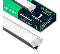 V-TAC 1 Profilo per Strisce Led da 2 METRI Angolare - (2 Metri Totali) - Profili per Strisce LED in Alluminio con Copertura Satinata - Colore Argento - Angoli 21,3 x 15,8mm