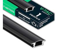 V-TAC 1 Profilo per Strisce Led da 2 METRI in Alluminio Nero - (2 Metri Totali) - Profili per Strisce LED con Copertura Opaca Nera - Misure 24,7 x 7mm - Apertura 12,4 mm