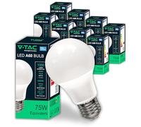 V-TAC 10x Lampadine LED A60 da 10.5W - [Alta Luminosità ed Efficienza] - E27 - (Equivalenti a 75W) - 1055 Lumen - Lampadine di Nuova Generazione - Massimo Risparmio Energetico - Luce Naturale 4000K