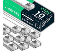 V-TAC 10x Profili per Strisce Led da 2 METRI Rettangolari in Alluminio - (20m Totali) - Copertura Opaca - Ingombro max 12,4 mm - Dimensioni 17,4 x 7 mm