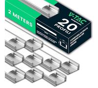 V-TAC 20x Profili per Strisce Led da 2 METRI Rettangolari in Alluminio - (40 Metri Totali) - Profili per Strisce LED Copertura Opaca - Ingombro max Striscia Led 12,4 mm - Dimensioni 17,4 x 7 mm