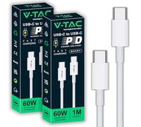 V-TAC 2x Cavo USB-C a USB-C da 1 Metro Iphone 14/15/16, Samsung Galaxy, Computer, Tablet - Power Delivery 60W - Cavo Type-C Ricarica Rapida e Trasmissione Dati - Compatibile Smartphone Xiamoi, Pixel