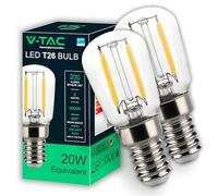 V-TAC 2x Lampadina LED Filamento T26 per Frigorifero e Lampade - Attacco E14-2W - 200 Lumen - Lampadine LED Piccole per Massima Efficienza e Risparmio Energetico - Luce 3000K Bianca Calda