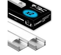 V-TAC 2x Profili per Strisce Led da 2 METRI in Alluminio - (4 Metri Totali) - Profili per Strisce LED con Copertura Opaca - Ingombro massimo Striscia Led 12,4 mm - Dimensioni 17,4 mm x 7 mm