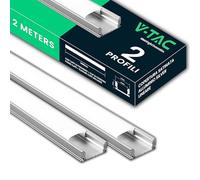 V-TAC 2x Profili per Strisce Led da 2 METRI in Alluminio - (4 Metri Totali) - Profili per Strisce LED con Copertura Opaca - Ingombro massimo Striscia Led 12,4 mm - Dimensioni 17,4 mm x 7 mm