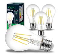 V-TAC 4x Lampadina LED a Filamento con Attacco E27 10W (Equivalenti a 75W) A60-1055 Lumen - 4 Lampadine LED Massima Efficienza e Risparmio Energetico - 3000K Luce Bianca Calda