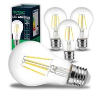 V-TAC 4x Lampadina LED a Filamento con Attacco E27 12W (Equivalenti a 100W) A60-1521 Lumen - 4 Lampadine LED Massima Efficienza e Risparmio Energetico - 4000K Luce Bianca Naturale