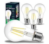 V-TAC 4x Lampadina LED a Filamento con Attacco E27 12W (Equivalenti a 100W) A60-1521 Lumen - 4 Lampadine LED Massima Efficienza e Risparmio Energetico - 3000K Luce Bianca Calda