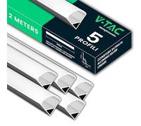 V-TAC 5x Profili Angolari da 2 METRI per Strisce Led - (20 Metri Totali) - Profili per Strisce LED in Alluminio con Copertura Opaca - Colore Argento - Angoli 21,3 x 15,8mm