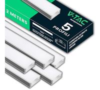V-TAC 5x Profili per Strisce Led da 2 METRI in Alluminio Rettangolari - (10 Metri Totali) - Profili per Strisce LED Copertura Opaca - Ingombro max Striscia Led 15,7 mm - Dimensioni 17,6 mm x 6.9 mm