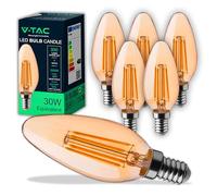 V-TAC 6x Lampadine LED Filamento Candela Ambrata E14-4W (Equivalenti a 30W) - 350 Lumen - Lampadina LED Massima Efficienza e Risparmio Energetico - 2200K Luce Calda
