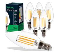 V-TAC 6x Lampadine LED Filamento Candela con Attacco E14-4W (Equivalenti a 35W) - 400 Lumen - Lampadina LED Massima Efficienza e Risparmio Energetico - 4000K Luce Naturale