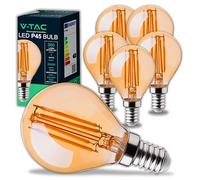 V-TAC 6x Lampadine LED Filamento P45 Ambrate E14-4W (Equivalenti a 30W) - 400 Lumen - Lampadina Massima Efficienza e Risparmio Energetico - Luce Bianca Calda 2200K