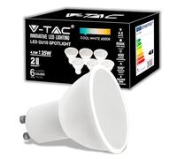 V-TAC 6x Lampadine LED GU10 4.5W (Equivalenti a 35W) - 400 Lumen - Alta Luminosità - Faretto Led GU10 - Massima Efficienza e Risparmio Energetico - Luce Bianca Fredda 6500K - Box 6 Pezzi