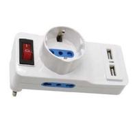 ADATTATORE MULTIPLO SPINA 16A 2 BIPASSO 1 UNEL SCHUKO 2 PRESE USB -LED8830 V-TAC