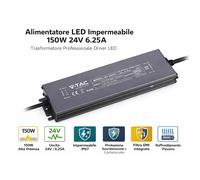 V-TAC Alimentatore LED 150W 24V 6.25A IP67 Impermeabile Trasformatore LED Metall