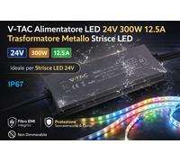 V-TAC Alimentatore LED 24V 300W 12.5A Trasformatore Metallo Strisce LED IP67