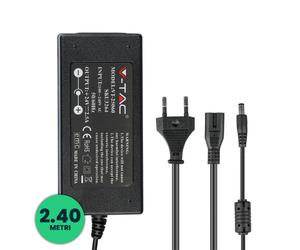 V-TAC Alimentatore per Strip LED 60W 24V 2.5A Plug and Play con Jack 2.1 e Cavo 2.4m con Spina Protezione EMI e Cortocircuito IP44