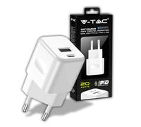 V-TAC Caricatore Rapido 20W USB-C per Iphone Samsung - Mini Caricabatterie Ultra Veloce per Smartphone - Doppia Porta USB Type C e USB A per Iphone 11/12 / 13/14 / PRO/MAX e S21 / S22
