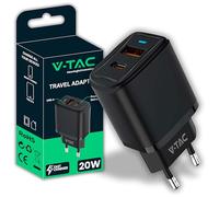 V-TAC Caricatore Rapido USB-C 20W per Iphone e Samsung - [SUPER PICCOLO] - per Smartphone e Dispositivi - 2 Porte: Type C + USB A - Compatibile Iphone 14/15/16/17 PRO/MAX e Galaxy S25 / S26 / A56