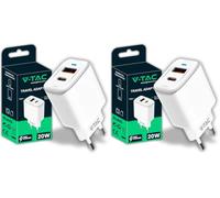 V-TAC Caricatore Rapido USB-C 20W per Iphone e Samsung - [SUPER PICCOLO] - per Smartphone e Dispositivi - 2 Porte: Type C + USB A - Compatibile Iphone 14/15/16/17 PRO/MAX e Galaxy S25 / S26 / A56
