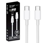 V-TAC Cavo USB-C a USB-C da 1 Metro per Smartphone, Iphone 15 PRO, Computer, Tablet - Power Delivery 60W - Cavo Type-C per Ricarica Rapida e Trasmissione Dati - Compatibile Iphone e Samsung