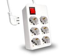 V-TAC Ciabatta Multipresa Elettrica 6 Posti con Interruttore e Cavo 1,5mt - 6 Prese Frontali 10/16A Bipasso Schuko - Presa Elettrica per Casa, Ufficio, Negozio - Spina 16A, Bianco