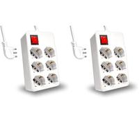 V-TAC Ciabatta Multipresa Elettrica 6 Posti con Interruttore e Cavo 1,5mt - 6 Prese Frontali 10/16A Bipasso Schuko - Presa Elettrica per Casa, Ufficio, Negozio - Spina 16A, Bianco (Confezione da 2)