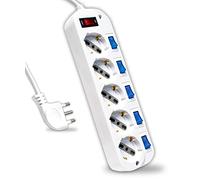 V-TAC Ciabatta Multipresa Elettrica con Interruttori Indipendenti - 6 Prese 10/16A Bipasso + Schuko - Spina 16A - Presa Elettrica per Casa, Ufficio, Negozio - Colore Bianco