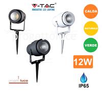 V-TAC FARETTO LED ORIENTABILE DA GIARDINO CON PICCHETTO 12W NERO BIANCO GRIGIO [EEK: G]