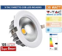 V-TAC Faretto da incasso VT-26301 COB LED rotondo bianco 10/20/30/40W con LED driver A+++