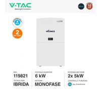 V-TAC Inverter Fotovoltaico Hiconics HiEnergy Monofase Ibrido ALL-IN-ONE Alta Tensione 6kW On Grid/Off Grid con Accumulo LFP 10kWh CEI 0-21 Garanzia 10 Anni IP65