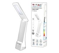 V-TAC Lampada da Tavolo LED Ricaricabile - Design Moderno - Dimmerabile 3 in 1 con Comandi Touch - Lampada Bianca e Argento da Ufficio e Scrivania con Protezione Occhi - Testa Ruotabile 120°, VT-1014