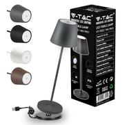 V-TAC Lampada da Tavolo senza Fili LED Dimmerabile in Alluminio - Lampada Grigia Wireless per Uso Interno ed Esterno IP54 da Casa o Ristorante - Design Elegante - Luce Bianca Calda