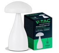V-TAC Lampada LED da Tavolo 1W con Batteria 800mAh Ricaricabile USB C Colore Bianco in Metallo Touch Dimmerabile 3in1