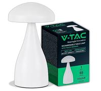V-TAC Lampada LED da Tavolo 1W con Batteria 800mAh Ricaricabile USB C Colore Bianco in Metallo Touch Dimmerabile 3in1