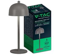 V-TAC Lampada LED da Tavolo 3W con Batteria 1800mAh Ricaricabile USB C Colore Grigio in Metallo Touch Dimmerabile 3in1