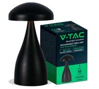 V-TAC Lampada LED da Tavolo 1W con Batteria 800mAh Ricaricabile USB C Colore Nero in Metallo Touch Dimmerabile 3in1