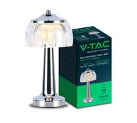 V-TAC Lampada LED da Tavolo 1W 13.5*26.5 Colore Cromo Ricaricabile con USB C Touch Dimmerabile 3in1