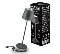 V-TAC Lampada LED da Tavolo 2W Colore Grigio in Alluminio con caricatore Wireless e Touch Dimmerabile 3000K IP54