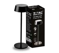 V-TAC Lampada LED da Tavolo Poldina VT-7562 2W ricaricabile USB-C Touch Dimmerabile Nero 3000K