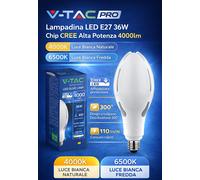 V-TAC Lampadina LED E27 36W Alta Potenza 4000lm CREE 4000K 6500K