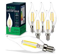V-TAC Lampadine a filamento LED 6x con attacco Edison E14-4W (equivalenti a 35W), 400 lumen, massima efficienza e risparmio energetico, luce calda 3000K