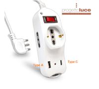 MULTIPRESA BIPASSO 3 POSTI SPINA 16A E 2 USB -LED8745 V-TAC