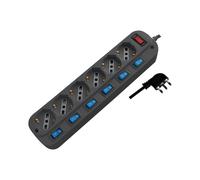 V-TAC Multipresa Elettrica Nera con Interruttori Indipendenti - 6 Prese 10/16A Bipasso + Schuko - Spina 16A - Ciabatta Multipresa - Presa Elettrica per Casa, Ufficio, Negozio - Colore Nero