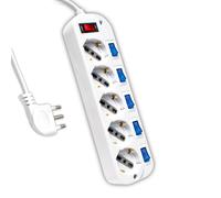 V-TAC Multipresa con Cavo 15m 5 Prese 10/16A 2P+T Bipasso + Schuko a 45° Interruttore Generale 5 Singoli Spina 16A 2P+T