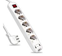 V-TAC 8715 MULTIPRESA 5 POSTI E 2 PRESE USB COLORE BIANCO INTERRUTTORE LUMINOSO