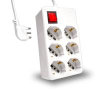 V-Tac Multipresa 6 Posti Colore Bianco con Interruttore Luminoso e Protezione Ripristinabile - SKU 8749